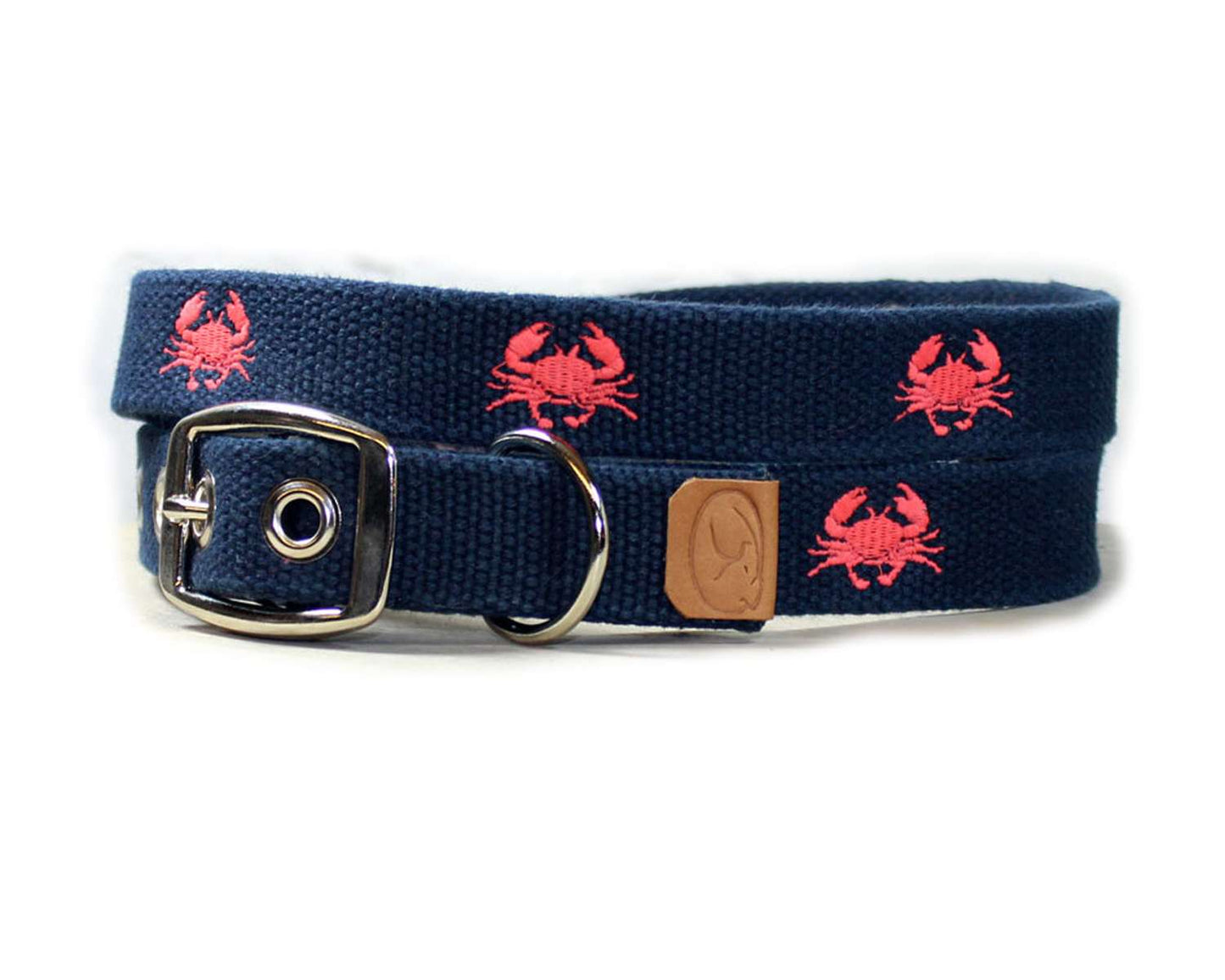 Embroidered Crabs Dog Collar