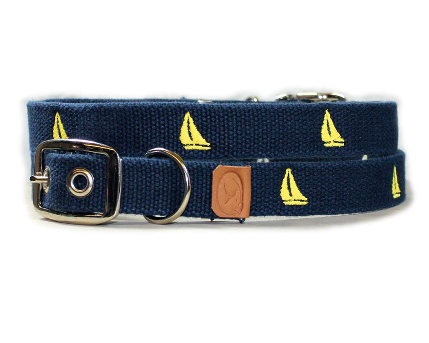 Embroidered Sailboats Dog Collar