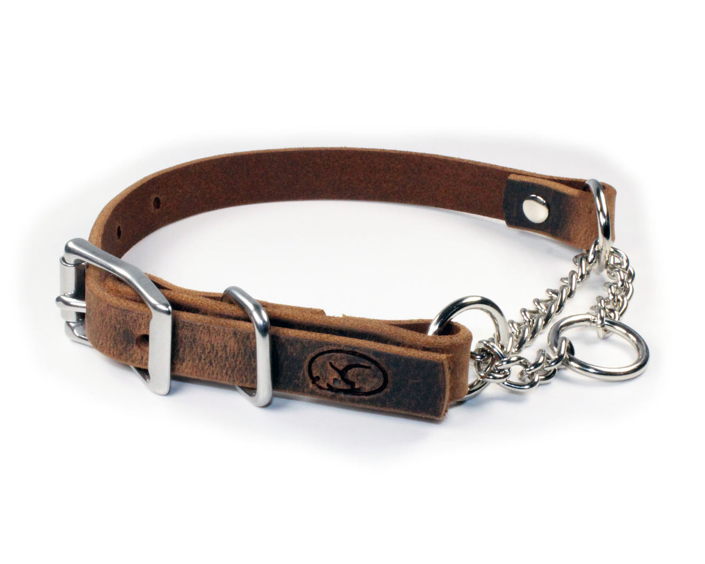 3/4" Small Dog Adjustable Leather Martingale Chain Dog Collar