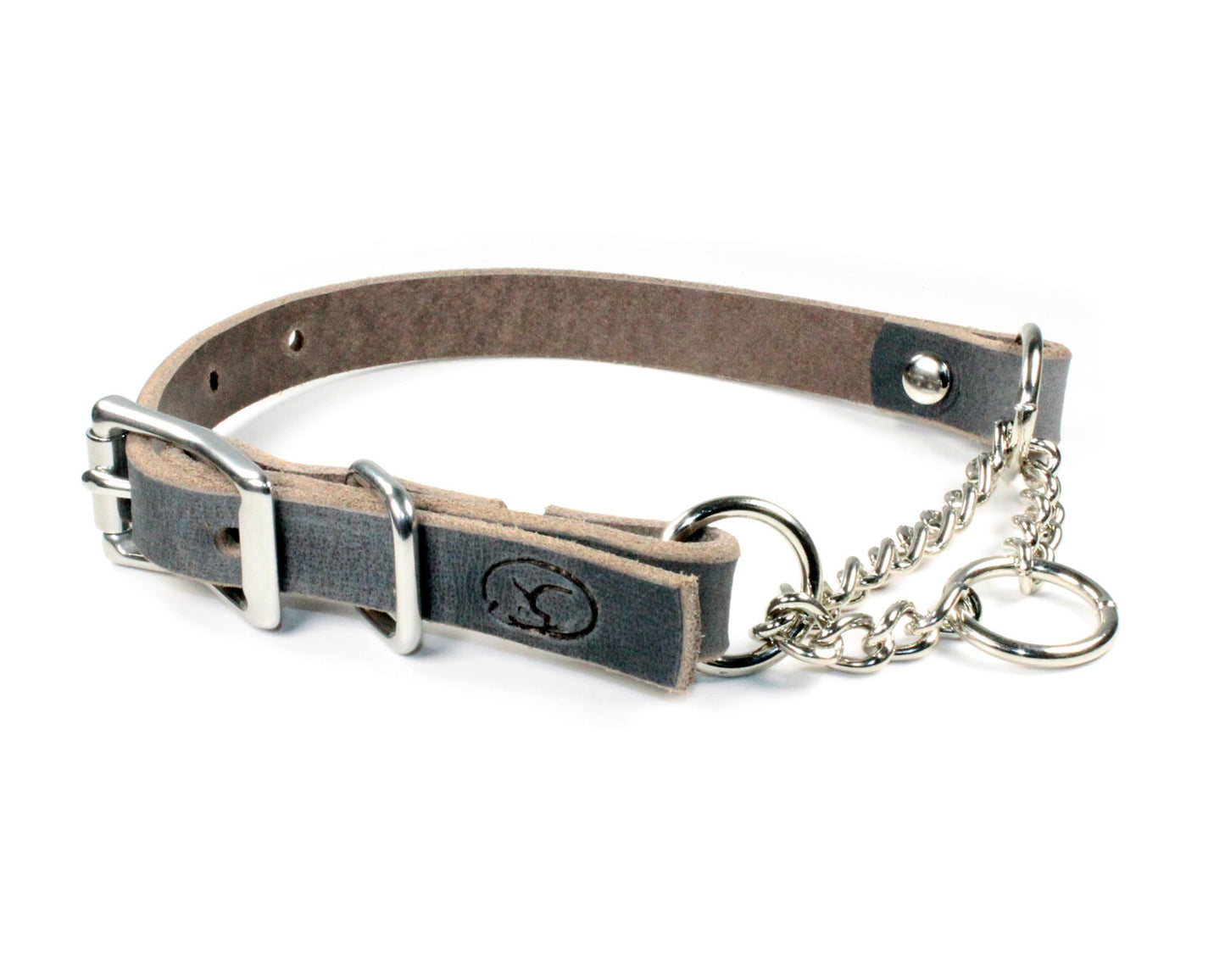 3/4" Small Dog Adjustable Leather Martingale Chain Dog Collar