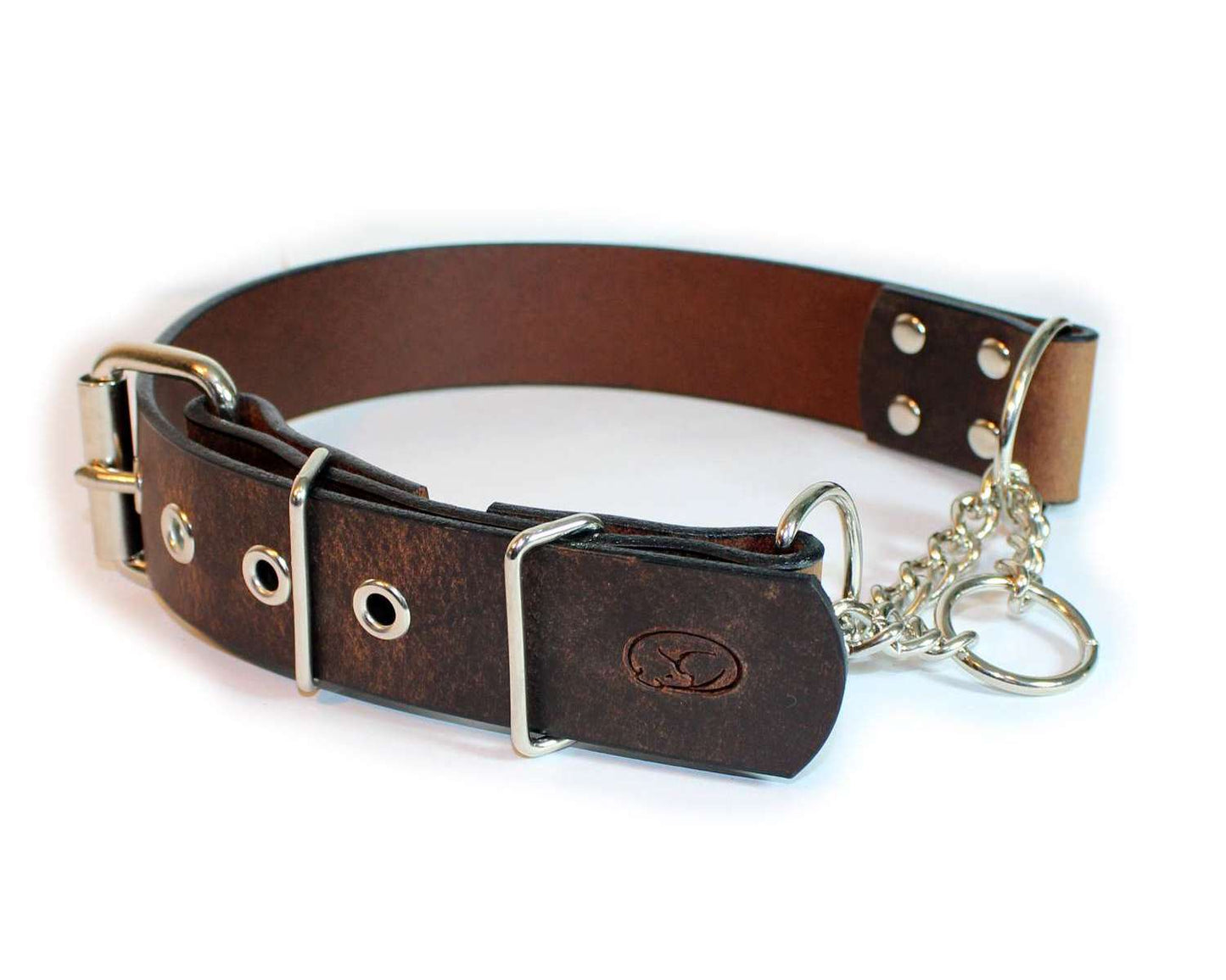 Big Dog Adjustable 1.5" Leather Martingale Chain Dog Collar