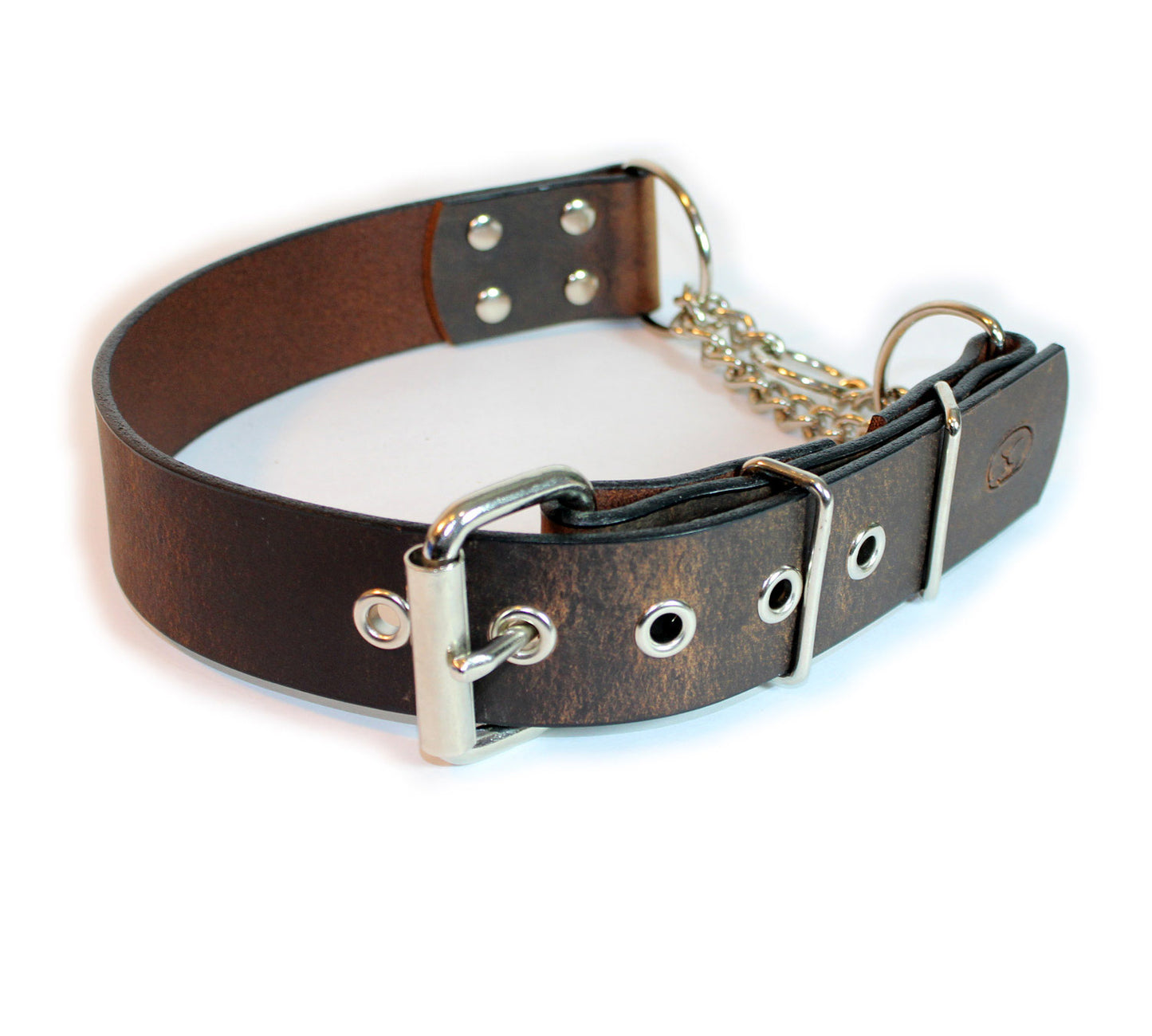 Big Dog Adjustable 1.5" Leather Martingale Chain Dog Collar