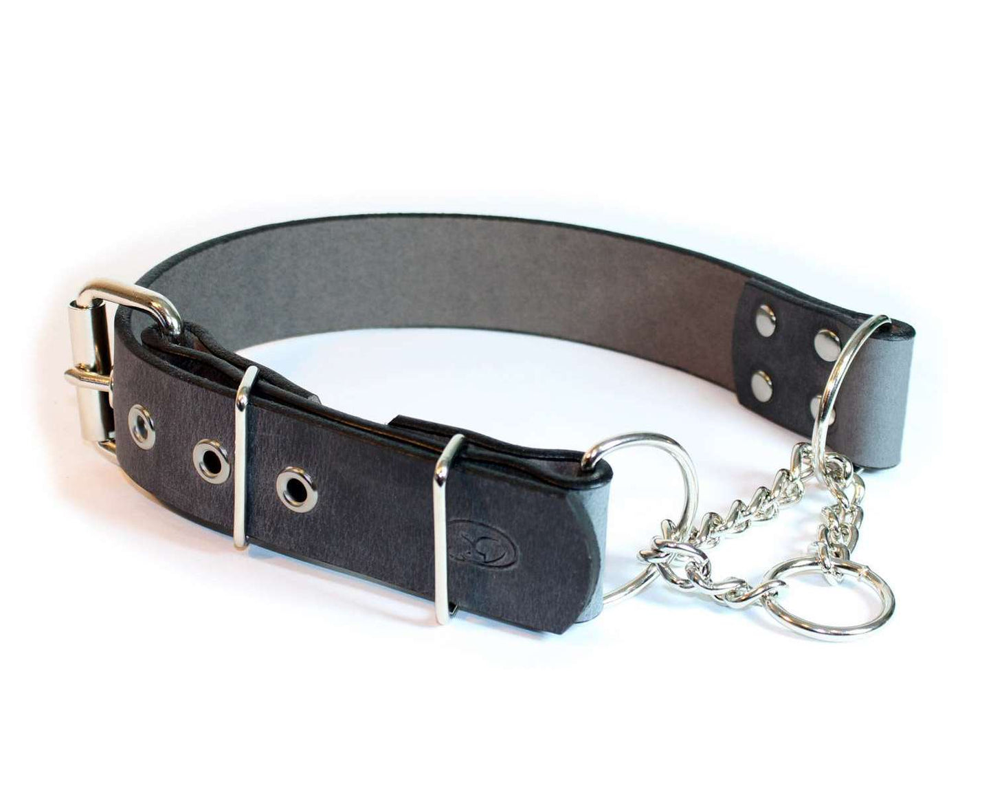 Big Dog Adjustable 1.5" Leather Martingale Chain Dog Collar