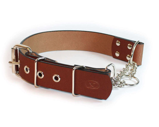 Big Dog Adjustable 1.5" Leather Martingale Chain Dog Collar