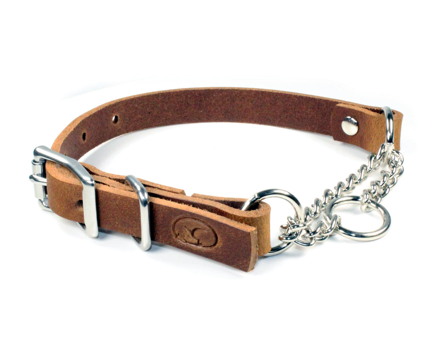 3/4" Small Dog Adjustable Leather Martingale Chain Dog Collar