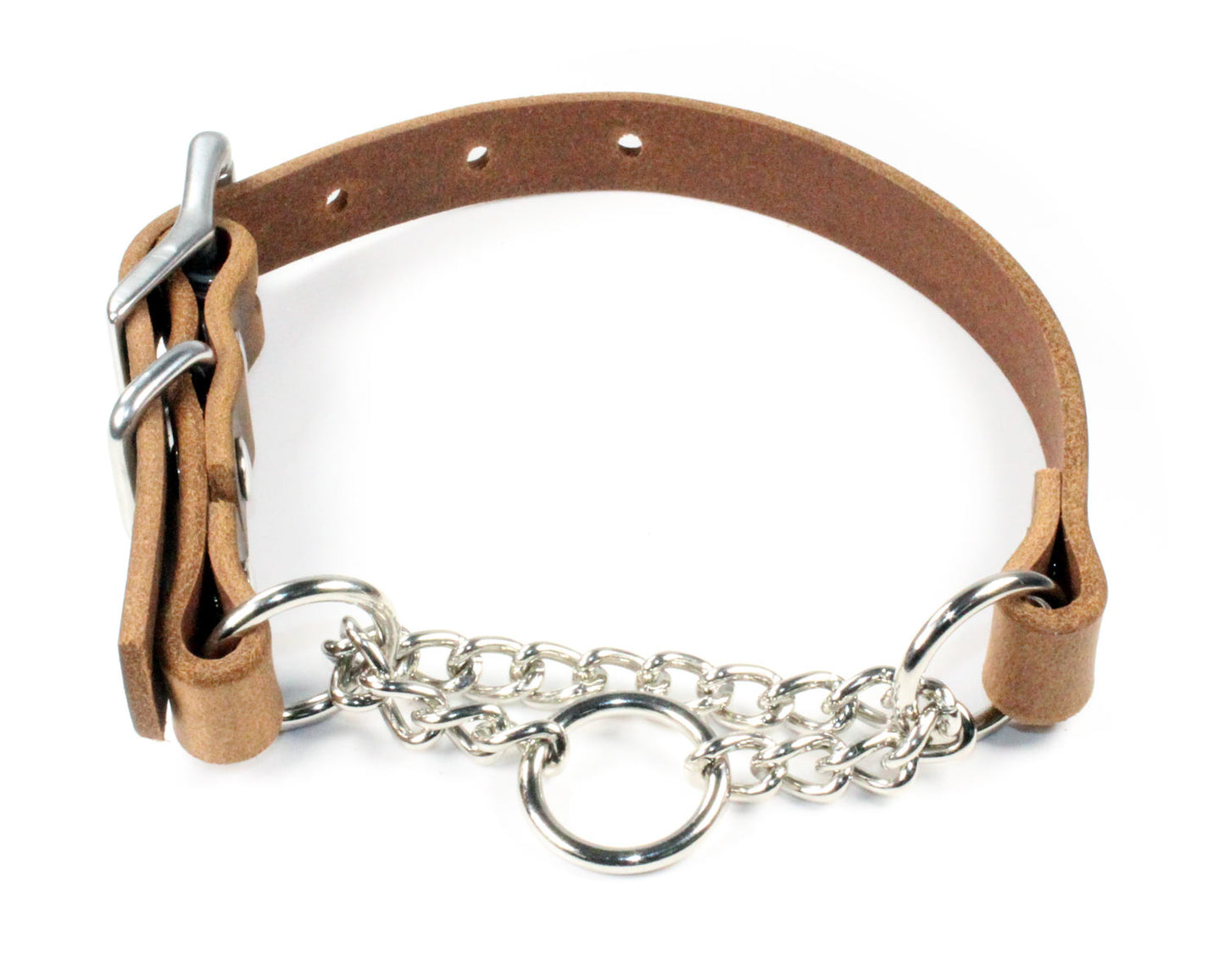 3/4" Small Dog Adjustable Leather Martingale Chain Dog Collar