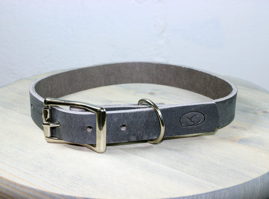 Gray Thick Leather Dog Collar
