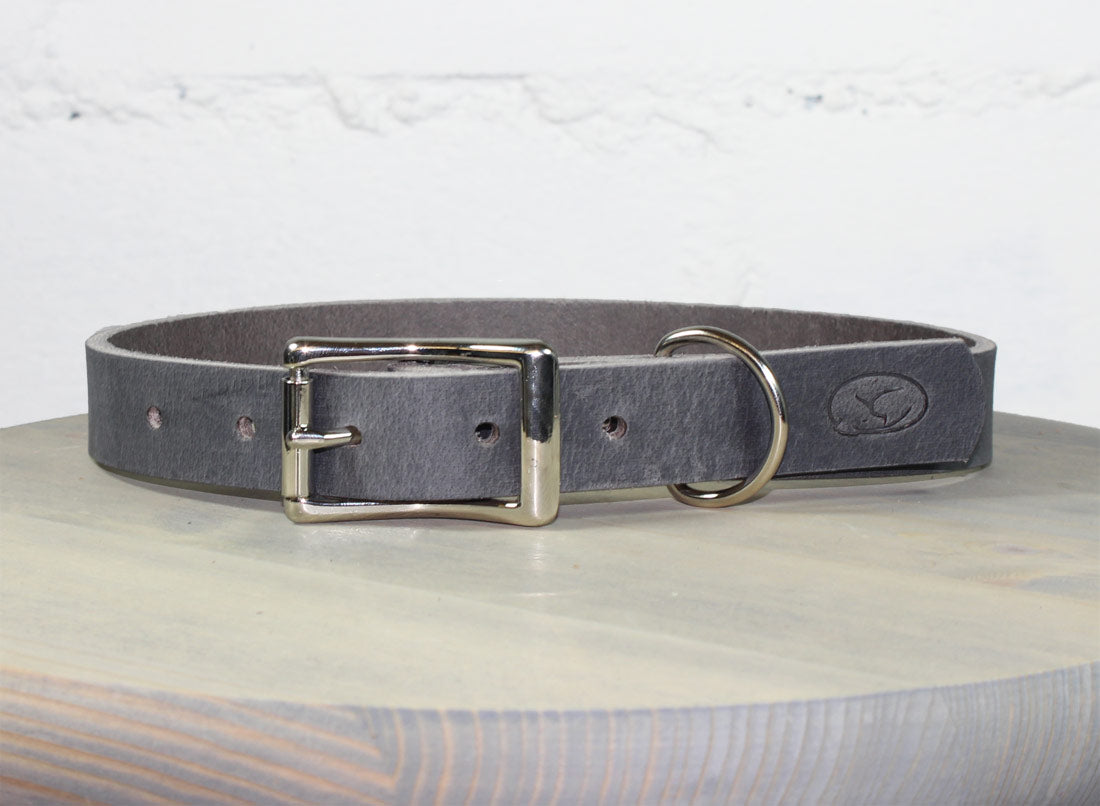 Gray Thick Leather Dog Collar