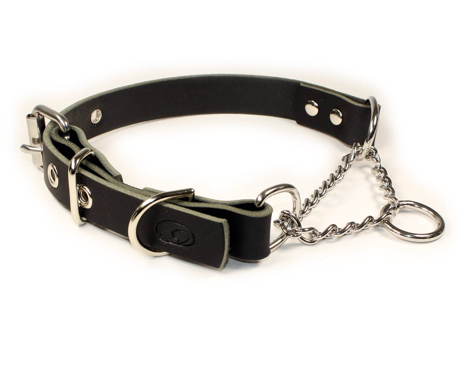 Adjustable Leather Martingale Chain Dog Collar