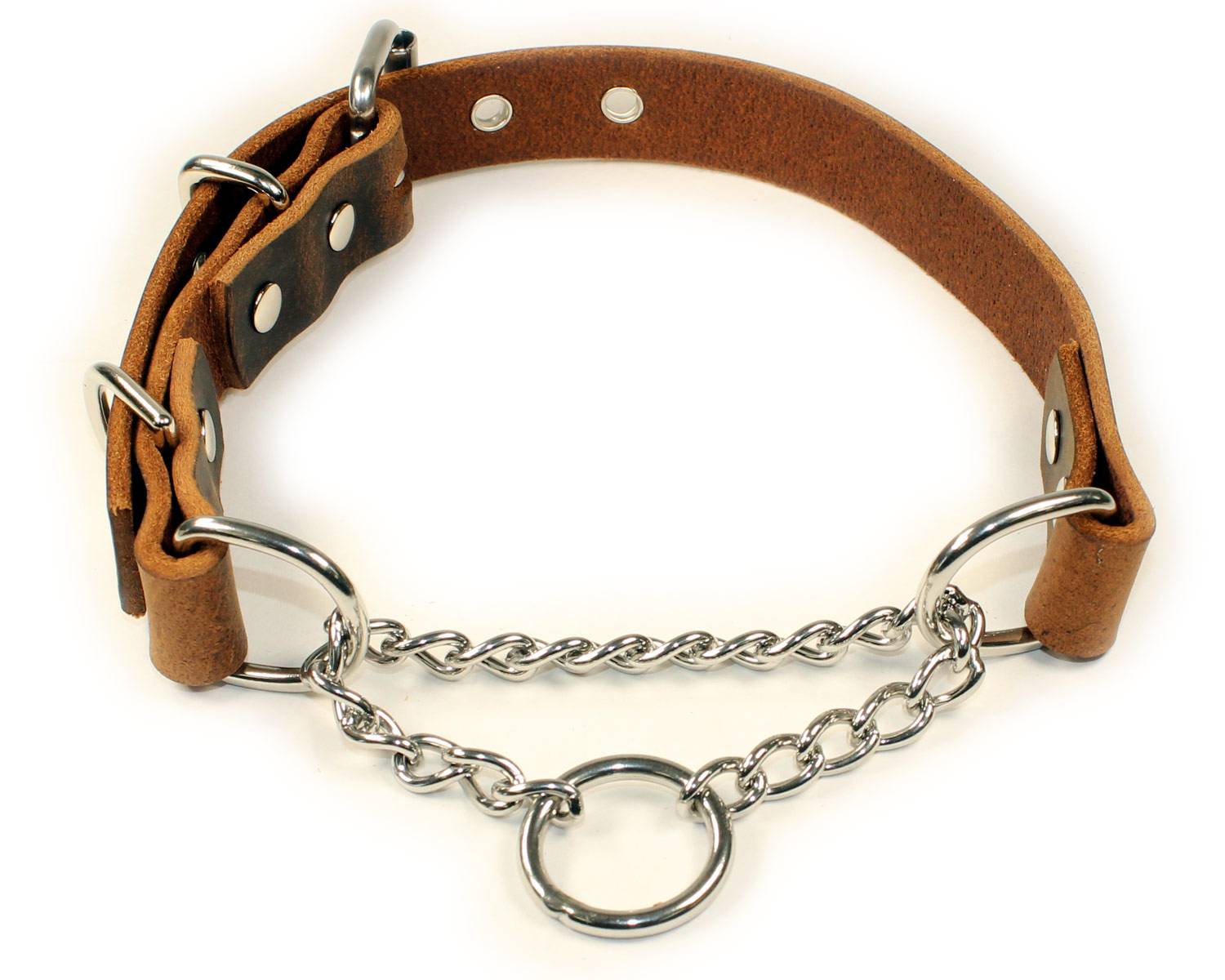Adjustable Leather Martingale Chain Dog Collar